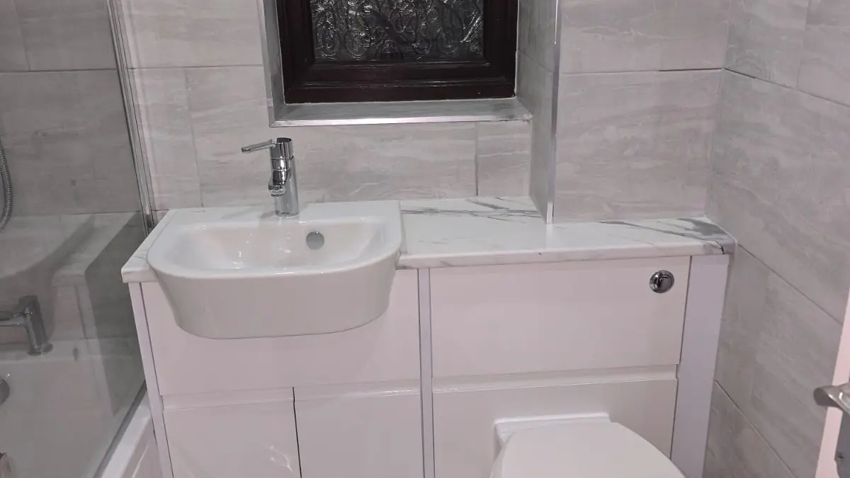 Bathroom vanity and toilet close-up